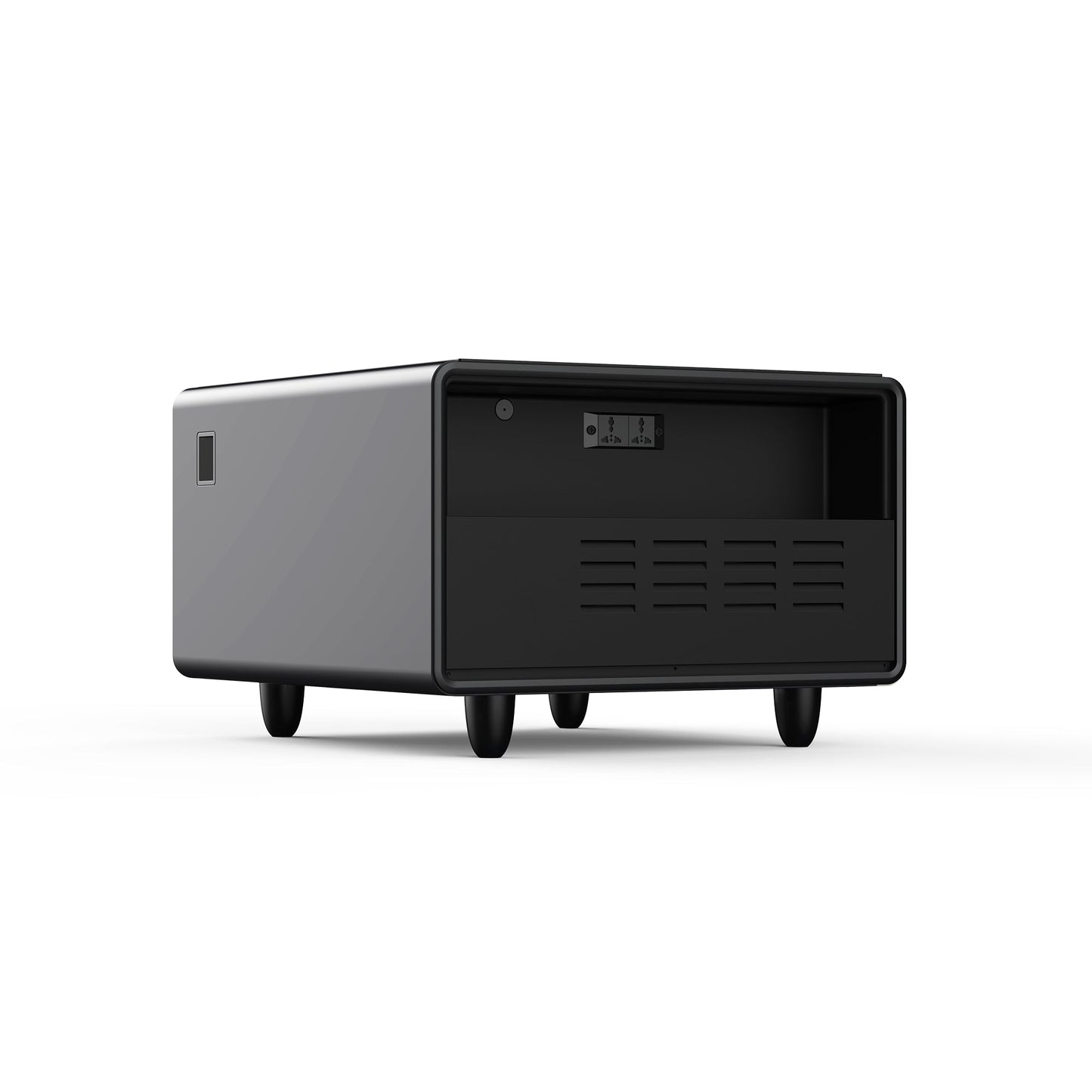Modern Smart Side Table with Built-in Fridge, Wireless Charging, Temperature Control, Power Socket, USB Ports, Outlet Protection, Induction Light, Black