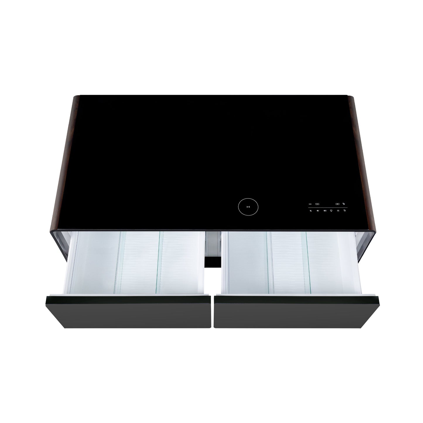 Modern Smart Coffee Table with Built-in Fridge, Bluetooth Speaker, Wireless Charging Module, Touch Control Panel, Power Socket, USB Interface, Outlet Protection, Atmosphere light, and More, Brown