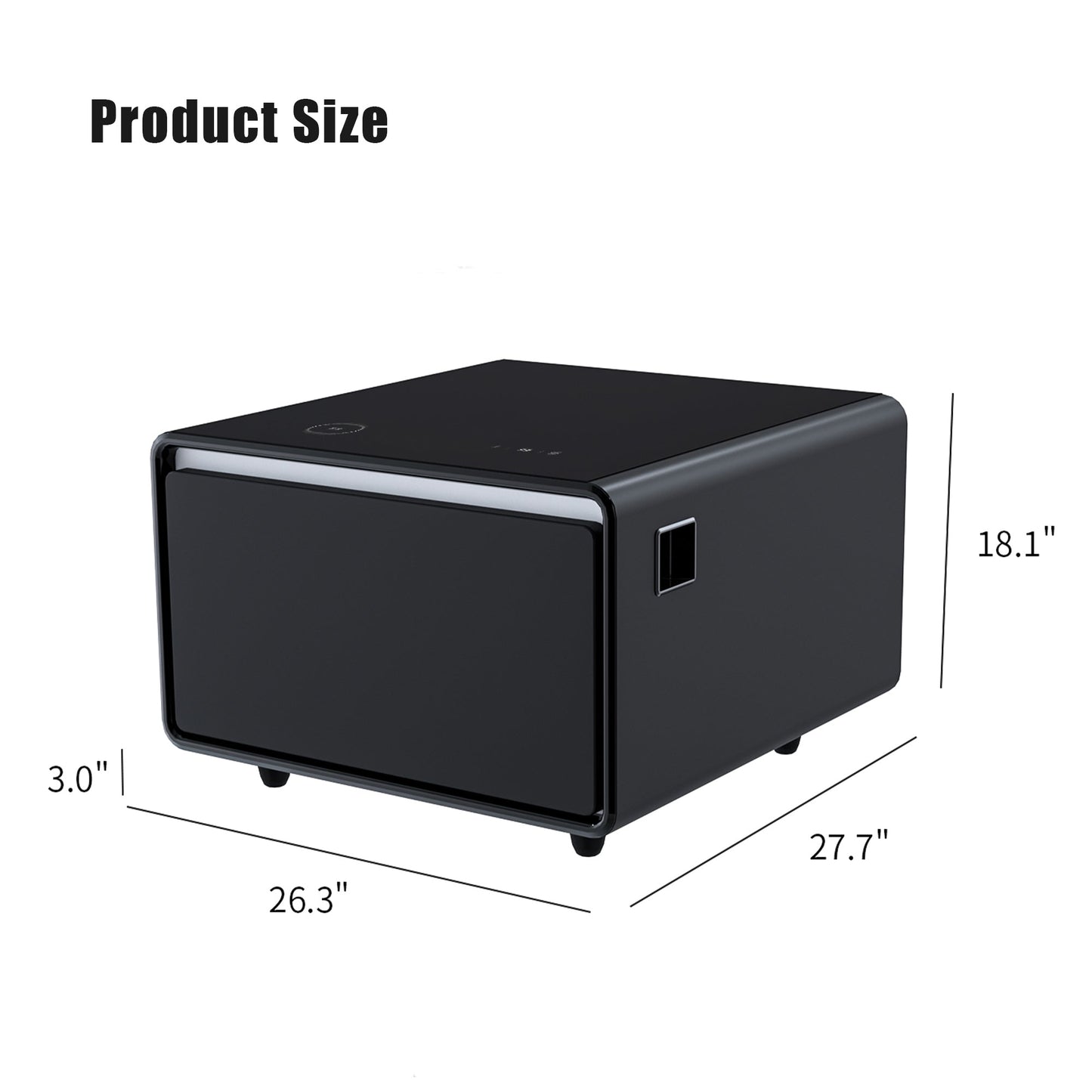 Modern Smart Side Table with Built-in Fridge, Wireless Charging, Temperature Control, Power Socket, USB Ports, Outlet Protection, Induction Light, Black
