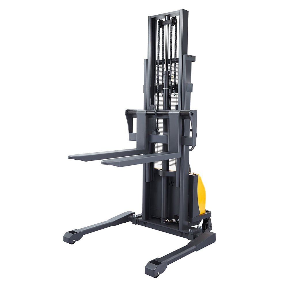 118" High Semi Electric Straddle Stacker with Straddle Legs 2200lbs Capacity, Semi Electric Straddle Stacker