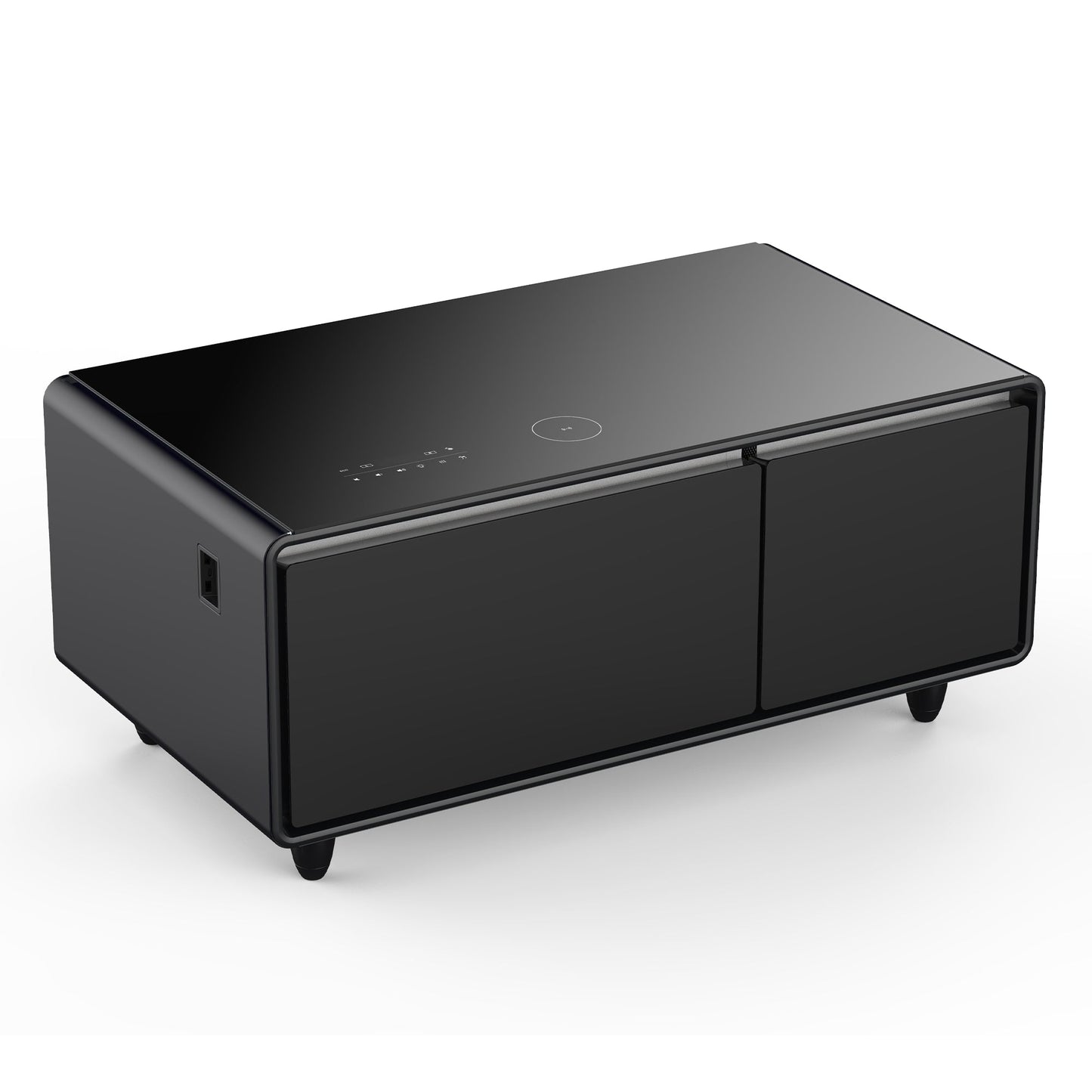 Modern Smart Coffee Table with Built-in Fridge, Bluetooth Speaker, Wireless Charging, Touch Control Panel, USB Interface, Outlet Protection, Atmosphere light, Black