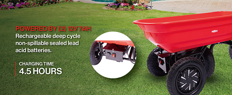 Four-wheeled electric cart 24V 180W lead-acid battery 264 lbs Electric wheelbarrow 75L electric garden cart