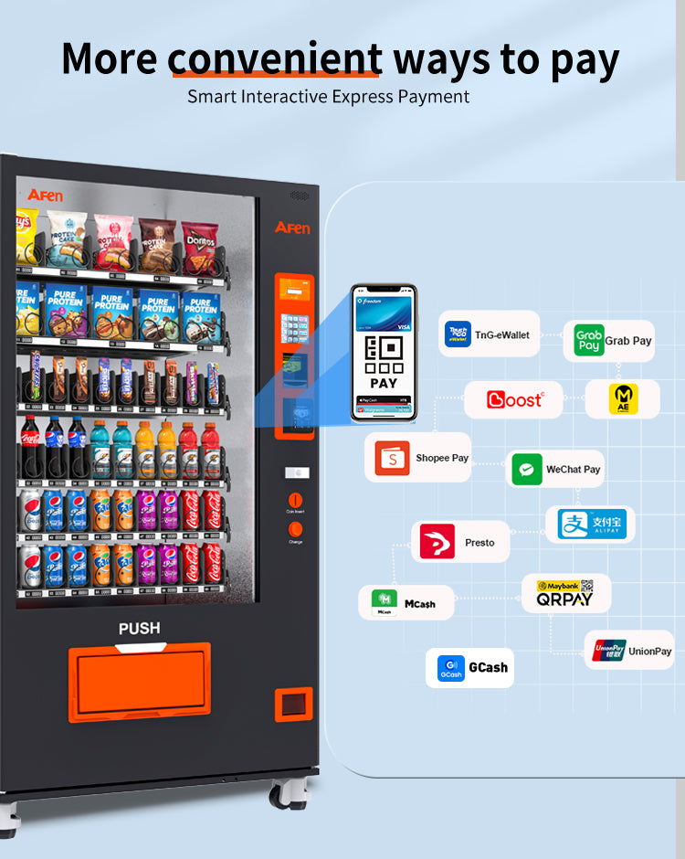 Snack & Drink Combo Vending Machine Refrigerated Large 60 Slots Commercial Vending Machine Beverage Vending Machine for Business, Caster Design, Bill and Coin Acceptor and Card Reader