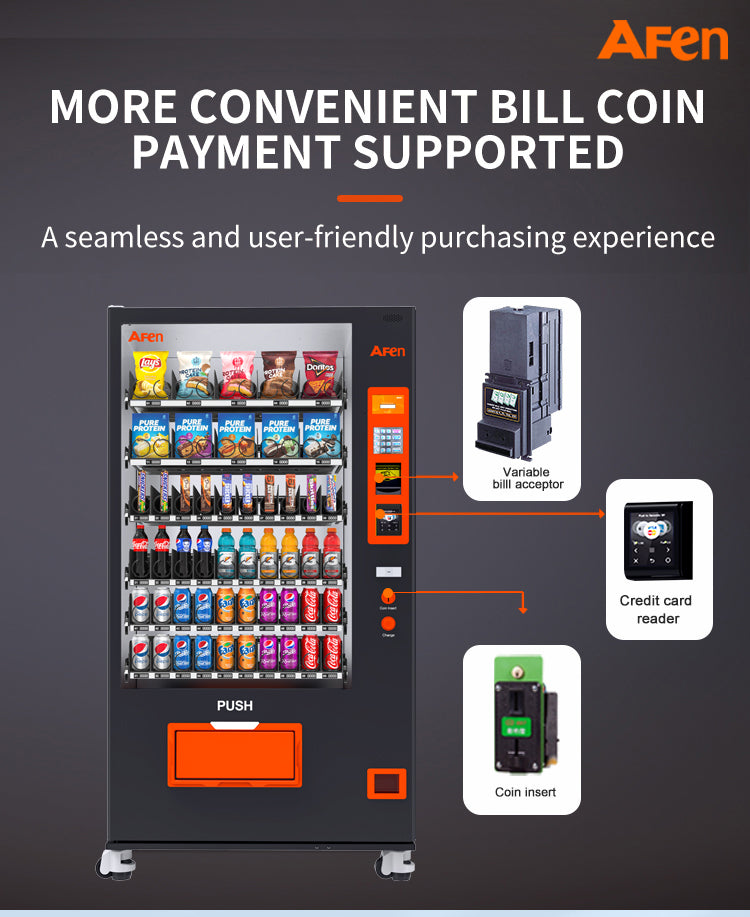Snack & Drink Combo Vending Machine Refrigerated Large 60 Slots Commercial Vending Machine Beverage Vending Machine for Business, Caster Design, Bill and Coin Acceptor and Card Reader