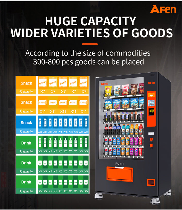 Snack & Drink Combo Vending Machine Refrigerated Large 60 Slots Commercial Vending Machine Durable Cashless Beverage Vending Machine for Business, Caster Design, Bill Acceptor