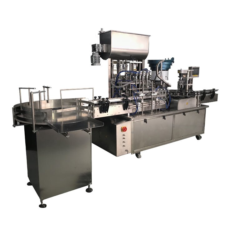 Automatic four nozzles liquid bottle filling capping labeling machine, small packing production line - CECLE Machine