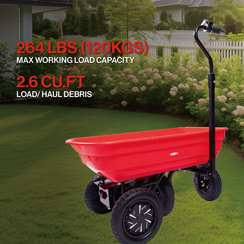 Four-wheeled electric cart 24V 180W lead-acid battery 264 lbs Electric wheelbarrow 75L electric garden cart