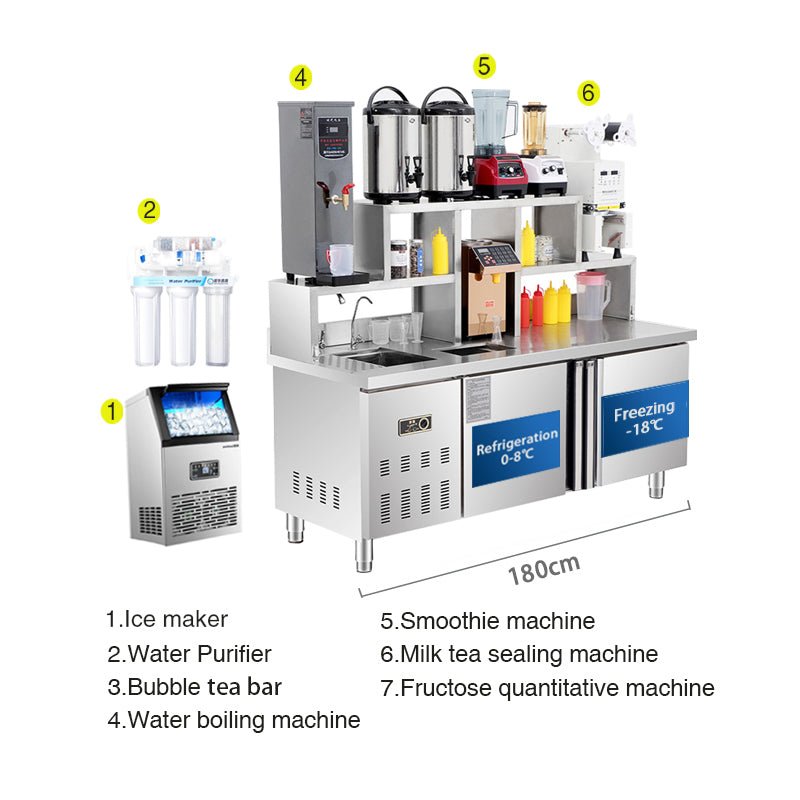 Bubble tea bar milk tea bar counter with refrigeration and boba bar equipment - CECLE Machine