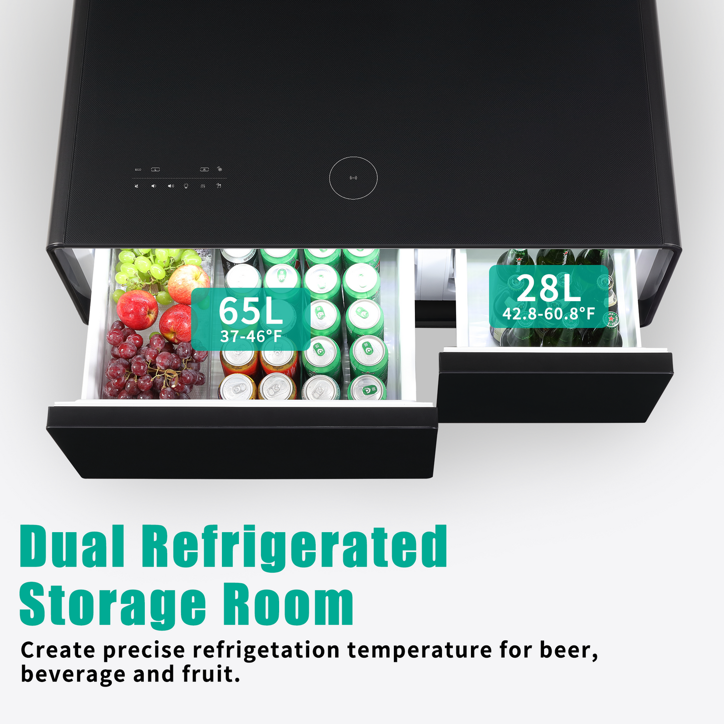 Modern Smart Coffee Table with Built-in Fridge, Bluetooth Speaker, Wireless Charging, Touch Control Panel, USB Interface, Outlet Protection, Atmosphere light, Black