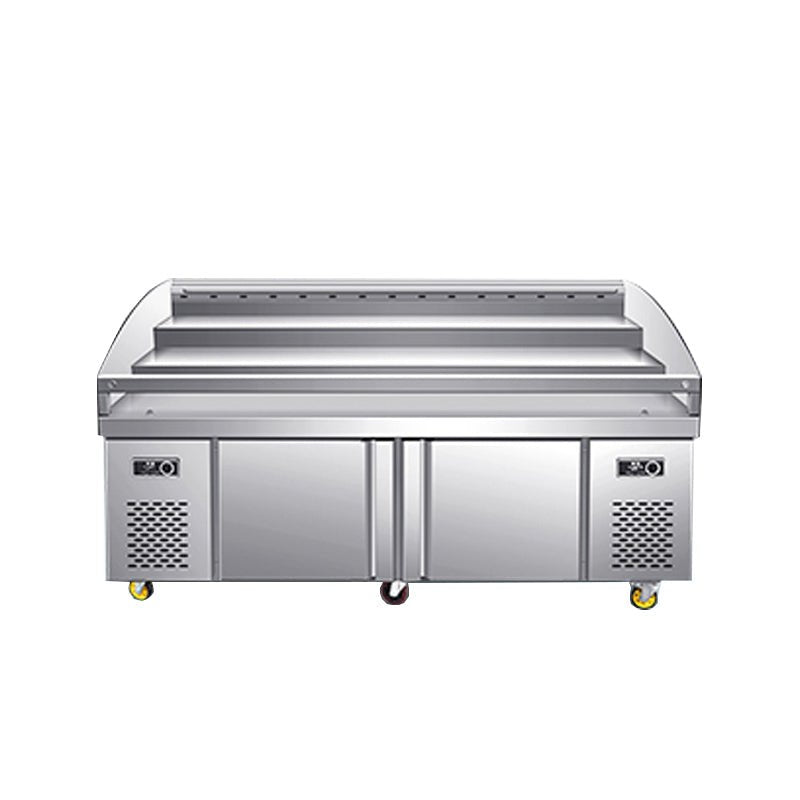 Three-level ladder type freezer stainless steel material with glass sliding door type upper refrigeration and lower freezing