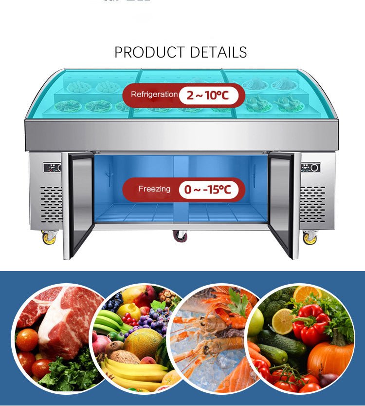 Three-level ladder type freezer stainless steel material with glass sliding door type upper refrigeration and lower freezing