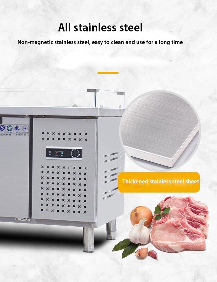 Three-level ladder type freezer stainless steel material with glass sliding door type upper refrigeration and lower freezing