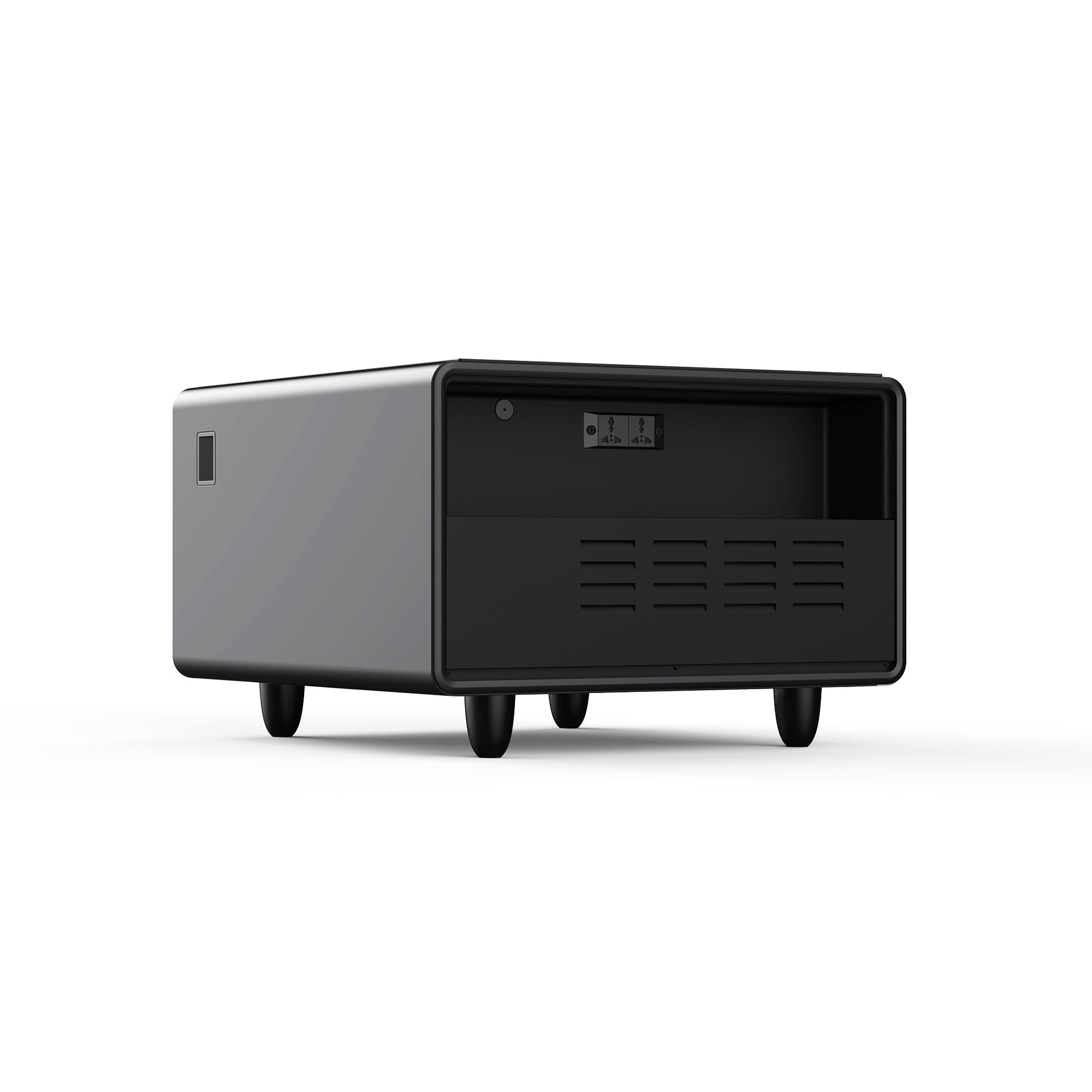 Modern Smart Side Table with Built-in Fridge, Wireless Charging, Temperature Control, Power Socket, USB Ports, Outlet Protection, Induction Light, Black 