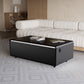 Modern Smart Coffee Table with Built-in Fridge, Bluetooth Speaker, Wireless Charging Module, Touch Control Panel, Power Socket, USB Interface, Outlet Protection, Atmosphere light, Black 
