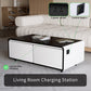 Modern Smart Coffee Table with Built-in Fridge, Bluetooth Speaker, Wireless Charging Module, Touch Control Panel, Power Socket, USB Interface, Outlet Protection, Atmosphere light, White 