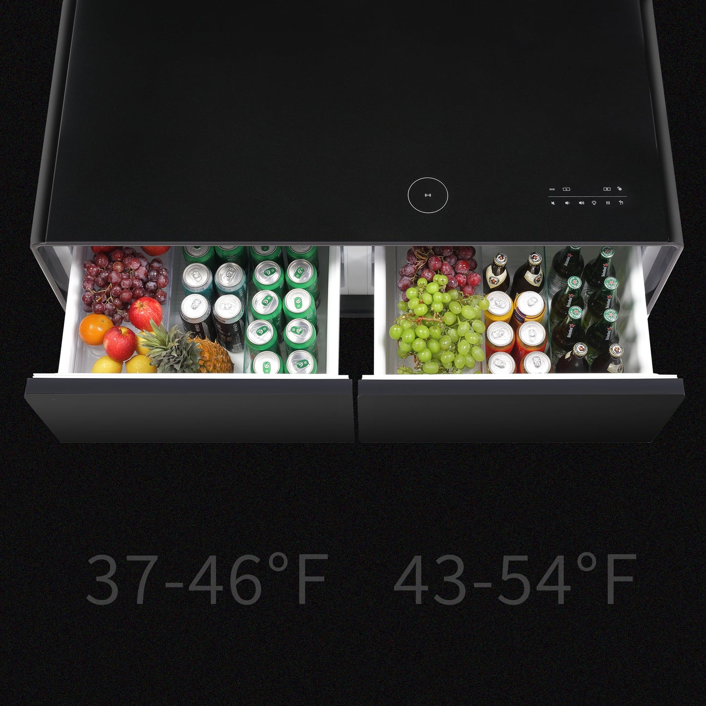 Modern Smart Coffee Table with Built-in Fridge, Bluetooth Speaker, Wireless Charging Module, Touch Control Panel, Power Socket, USB Interface, Outlet Protection, Atmosphere light, Black 