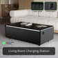 Modern Smart Coffee Table with Built-in Fridge, Bluetooth Speaker, Wireless Charging Module, Touch Control Panel, Power Socket, USB Interface, Outlet Protection, Atmosphere light, Black 