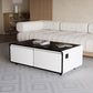 Modern Smart Coffee Table with Built-in Fridge, Bluetooth Speaker, Wireless Charging Module, Touch Control Panel, Power Socket, USB Interface, Outlet Protection, Atmosphere light, White 