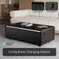 Modern Smart Coffee Table with Built-in Fridge, Bluetooth Speaker, Wireless Charging Module, Touch Control Panel, Power Socket, USB Interface, Outlet Protection, Atmosphere light, and More, Brown 