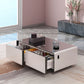 Modern Smart Coffee Table with Built-in Fridge, Bluetooth Speaker, Wireless Charging Module, Touch Control Panel, Power Socket, USB Interface, Outlet Protection, Atmosphere light, White 