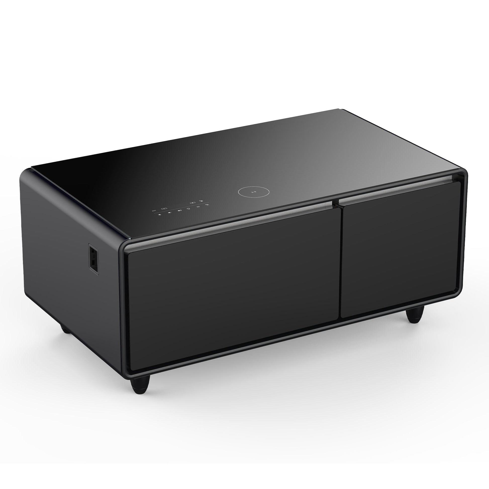 Modern Smart Coffee Table with Built-in Fridge, Bluetooth Speaker, Wireless Charging, Touch Control Panel, USB Interface, Outlet Protection, Atmosphere light, Black 