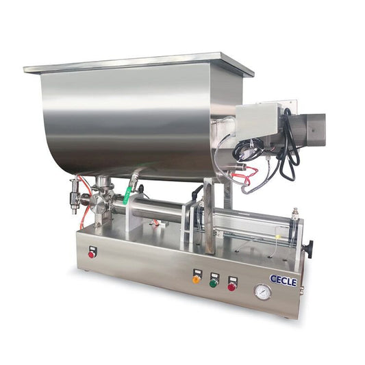 6.8-34 OZ Semi-Auto Paste Filling Machine with Mixing Hopper - CECLE Machine