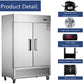 54"W Commercial Freezer 2 Section 2 Solid Door Stainless Steel Reach-in 42.2 Cu.ft.