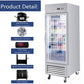 Commercial Refrigerator Single Glass Door Stainless Steel 27"W 18.68 Cu.ft. Reach-in Merchandising Refrigerator