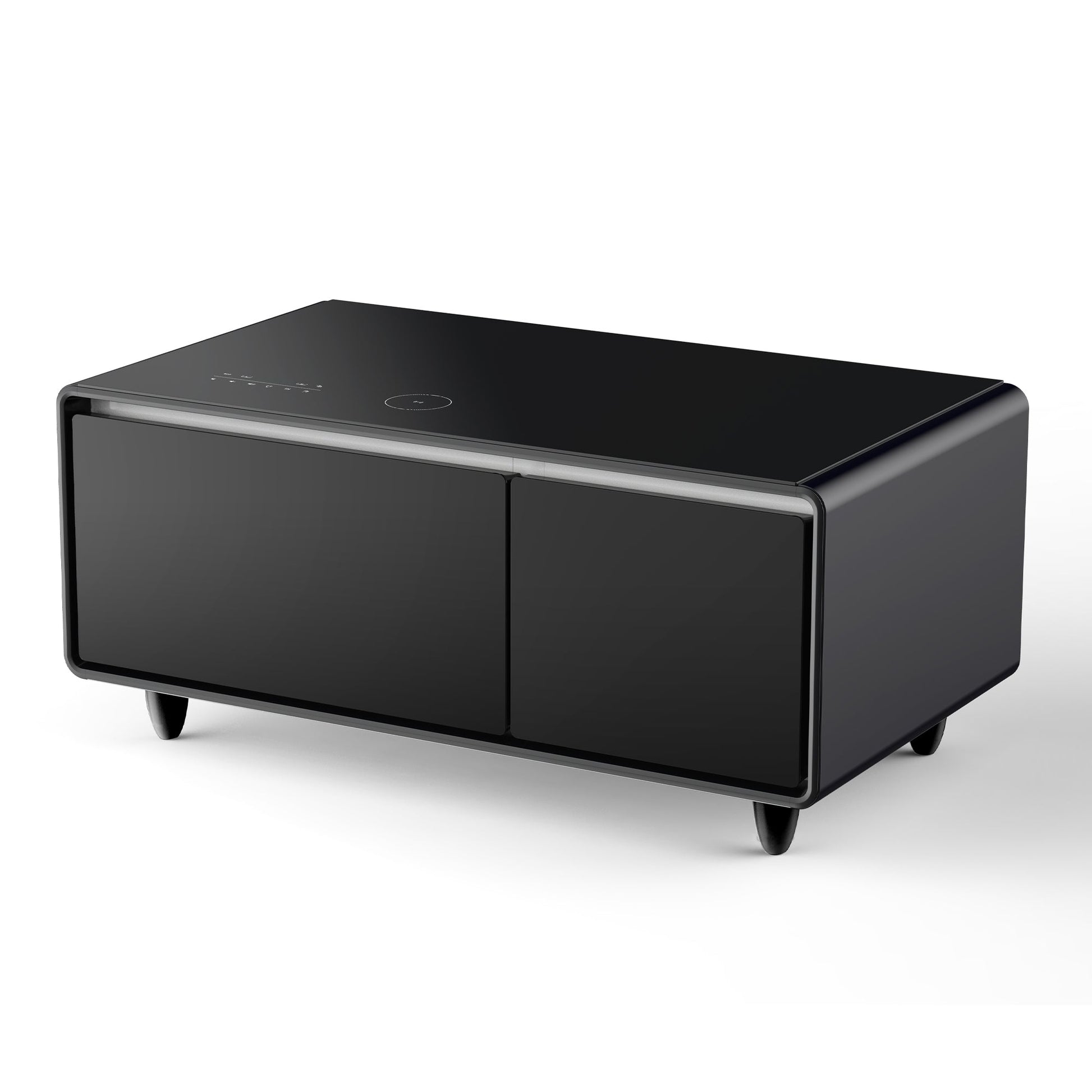 Modern Smart Coffee Table with Built-in Fridge, Bluetooth Speaker, Wireless Charging, Touch Control Panel, USB Interface, Outlet Protection, Atmosphere light, Black 