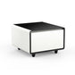 Modern Smart Side Table with Built-in Fridge, Wireless Charging, Temperature Control, Power Socket, USB Ports, Outlet Protection, Induction Light, White 