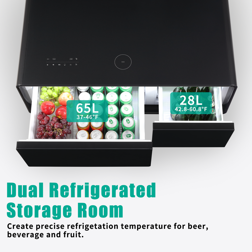 Modern Smart Coffee Table with Built-in Fridge, Bluetooth Speaker, Wireless Charging, Touch Control Panel, USB Interface, Outlet Protection, Atmosphere light, Black 