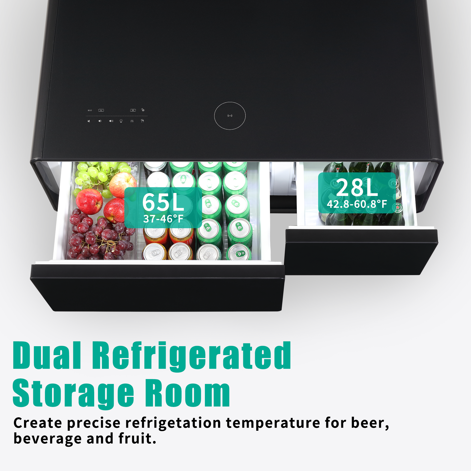 Modern Smart Coffee Table with Built-in Fridge, Bluetooth Speaker, Wireless Charging, Touch Control Panel, USB Interface, Outlet Protection, Atmosphere light, Black 