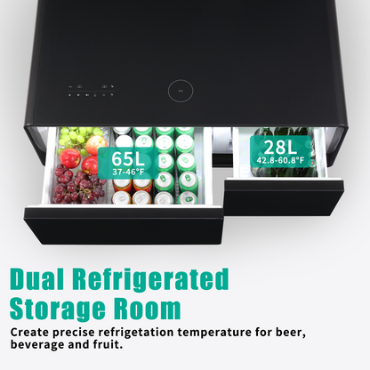 Modern Smart Coffee Table with Built-in Fridge, Bluetooth Speaker, Wireless Charging, Touch Control Panel, USB Interface, Outlet Protection, Atmosphere light, Black 